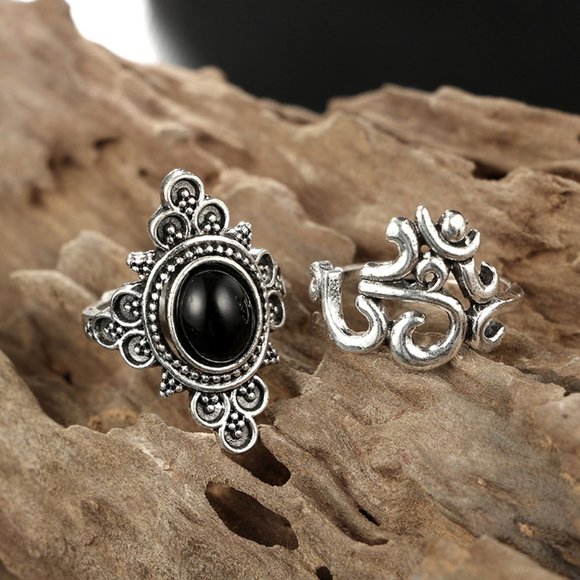 Hamsa Om Eye of Horus Silver 13-Ring Set - Picture 6 of 8